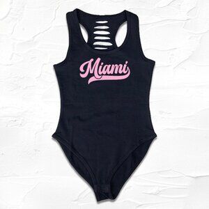 Womens Handmade Black/Pink Miami Bodysuit, Florida Shirt, FL Fan Outfit